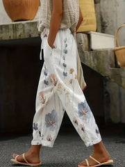Floral Print Straight Leg Plus Size Casual Pants With Pockets