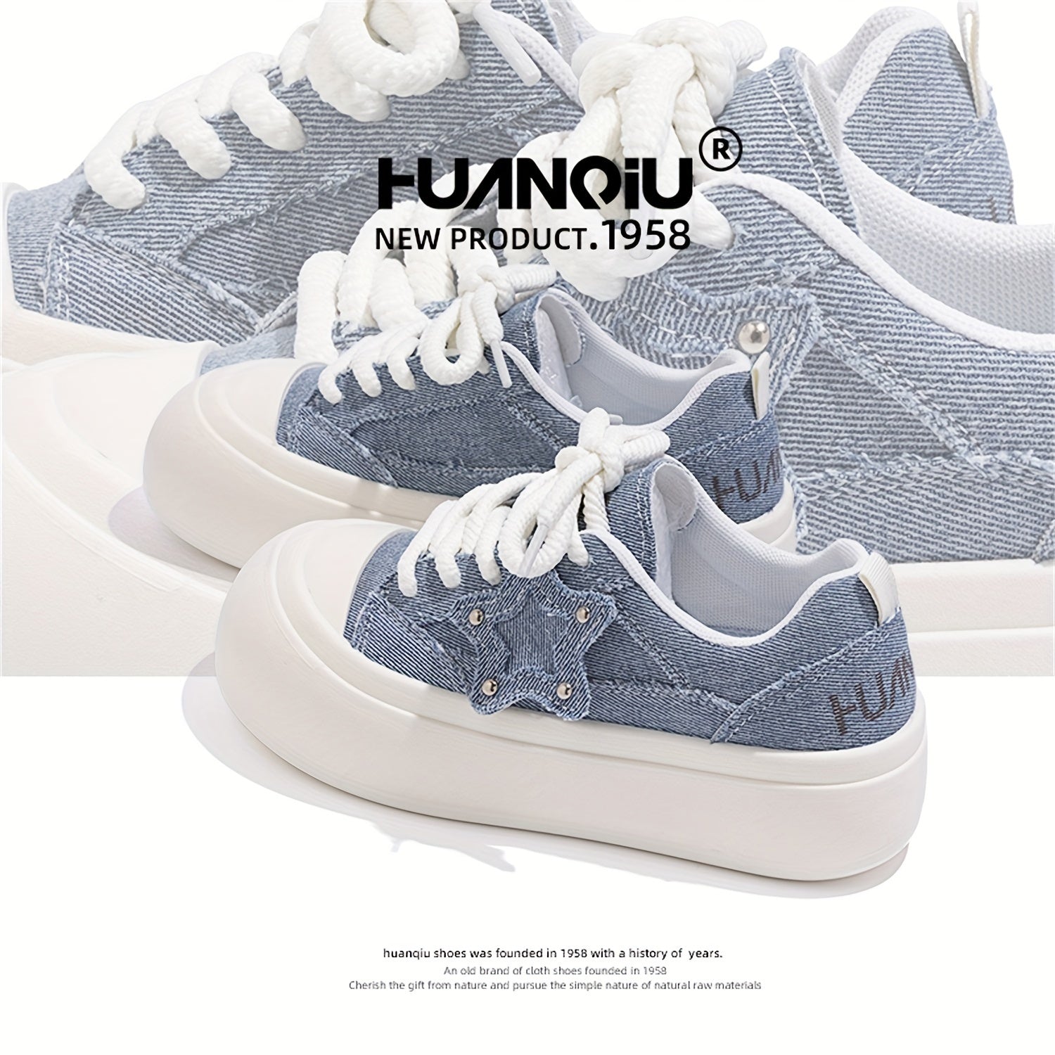 HUANQIU Star Decor Lace-up Low Skate Shoes Platform Sports Sneakers