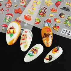 Fall Maple Leaf Nail Stickers Water Transfer 3D Squirrel Pumpkin Nail Decals