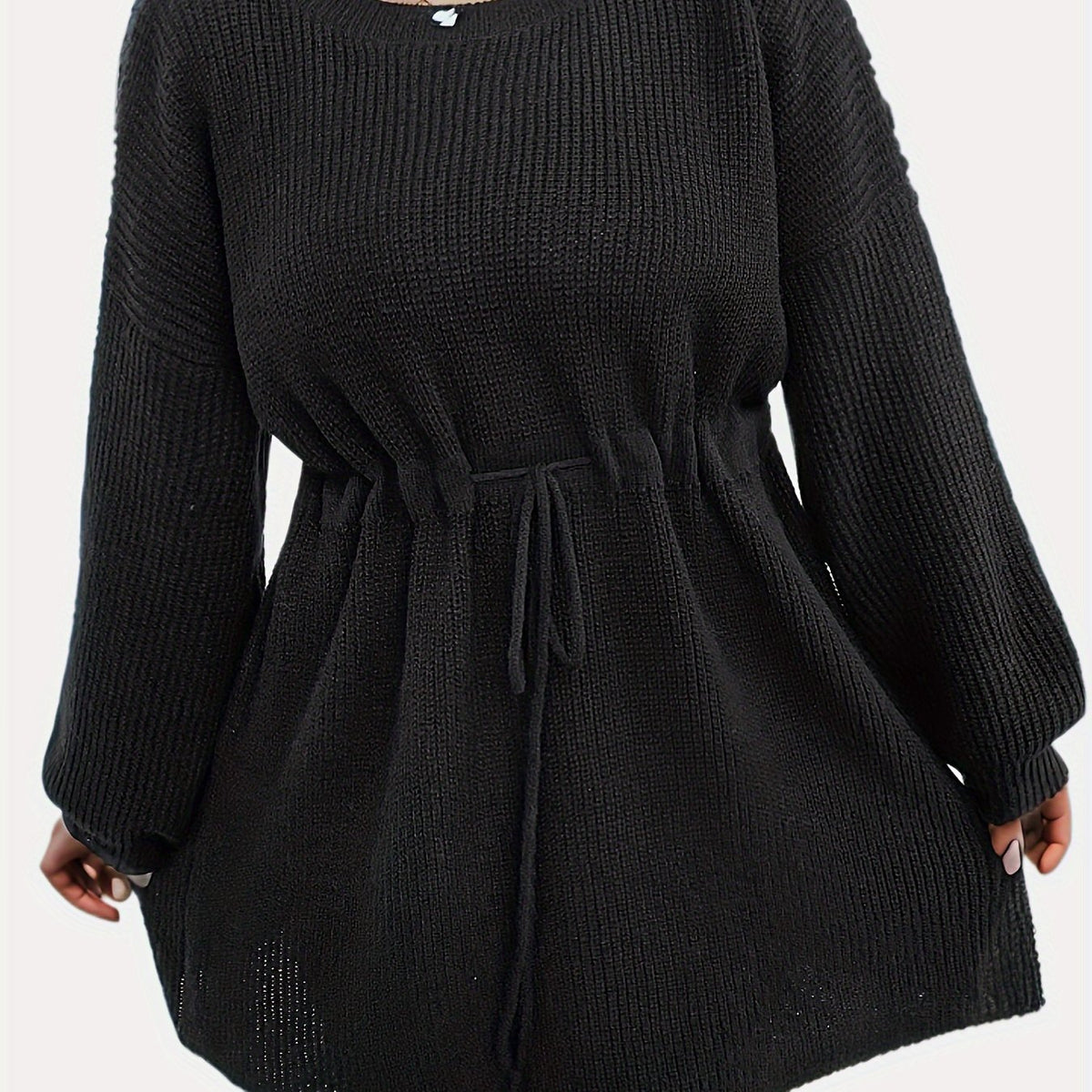  Casual Sweater Dress Women's Plus Solid Drawstring Lantern Sleeve
