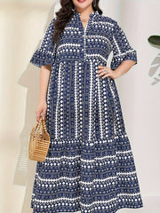  Colorblock Geometric Bell Sleeve Maxi Dress