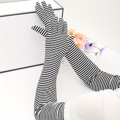 Stripe Sunscreen Gloves Long Arm Elastic Gloves Full Fingerless UV Protection