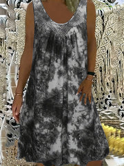  Tie Dye Eyelet Round Neck Tank Dress