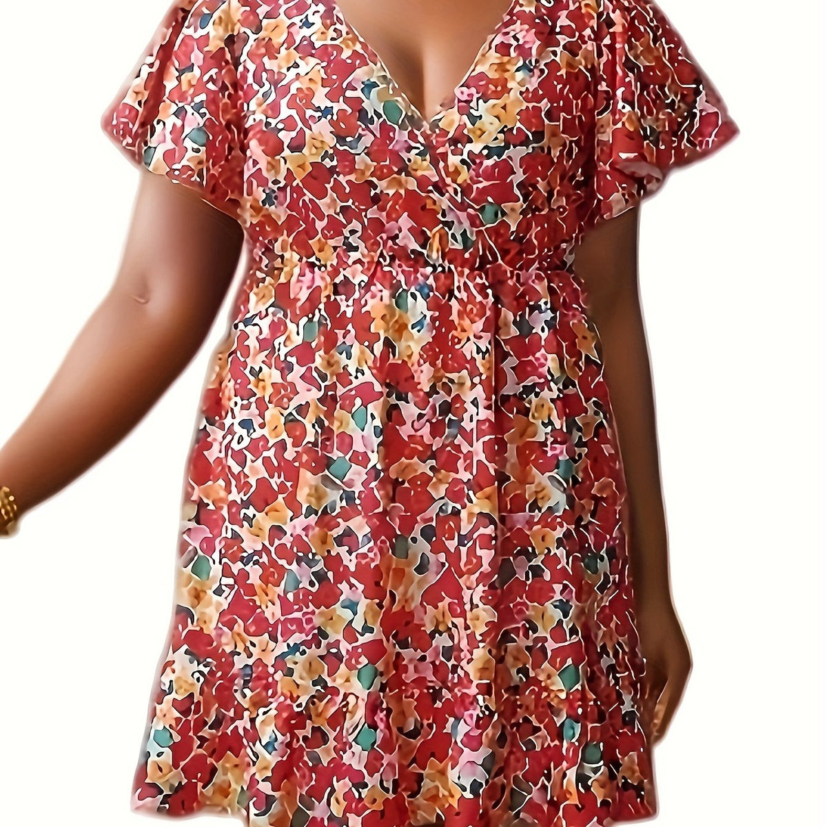  Floral Print Ruffle Trim Summer Dress