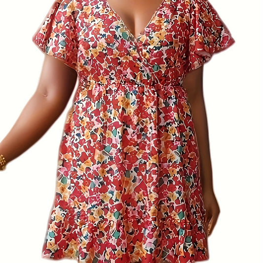  Floral Print Ruffle Trim Summer Dress