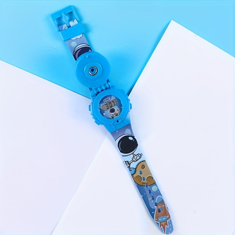 Cartoon Astronaut Kids Electronic Watch with Rotating Cover