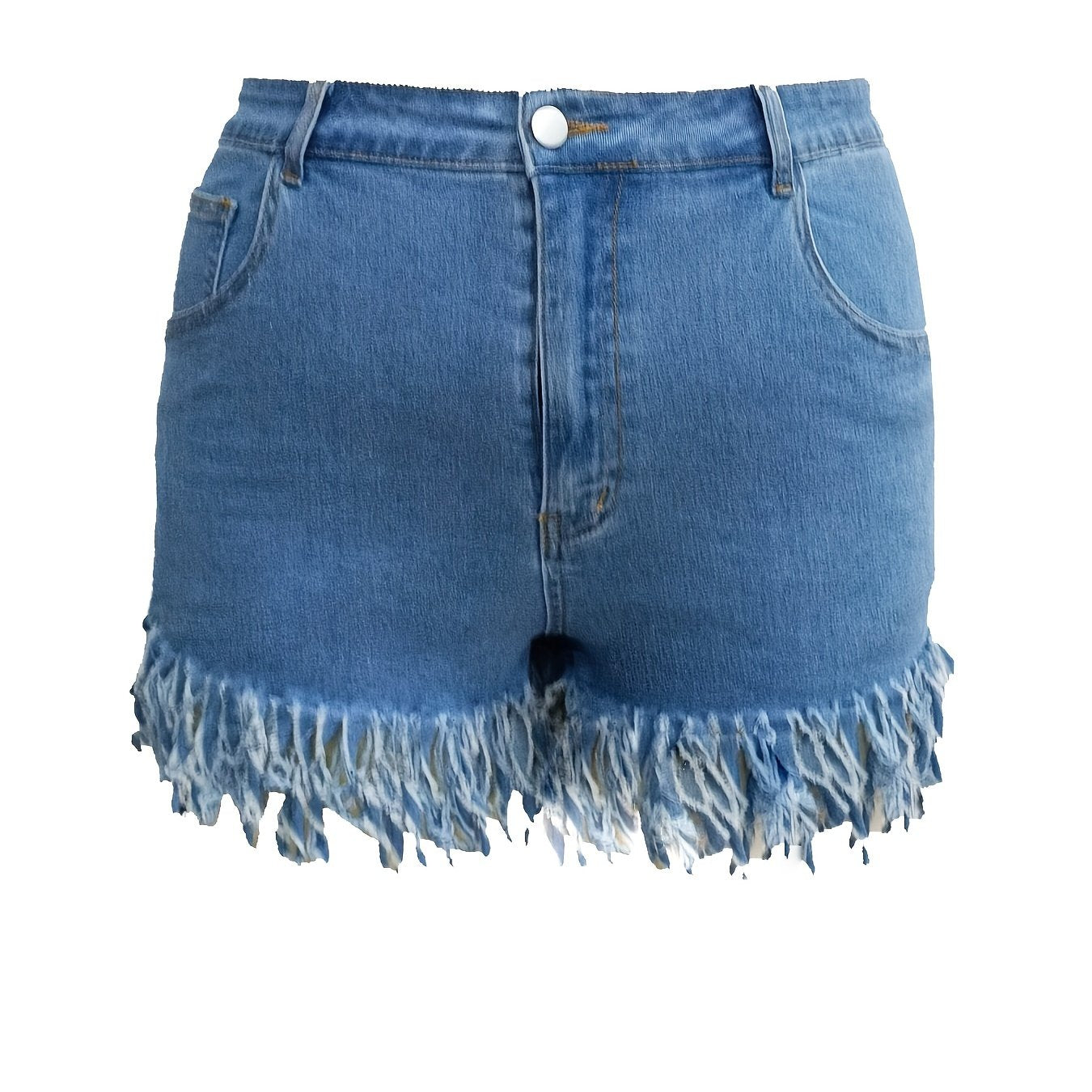  Fringe Trim High Rise Skinny Denim Shorts