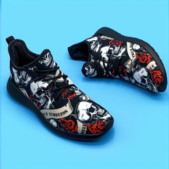 Men's Skull Print Lightweight Running Shoes Soft Sole Non slip Sneakers