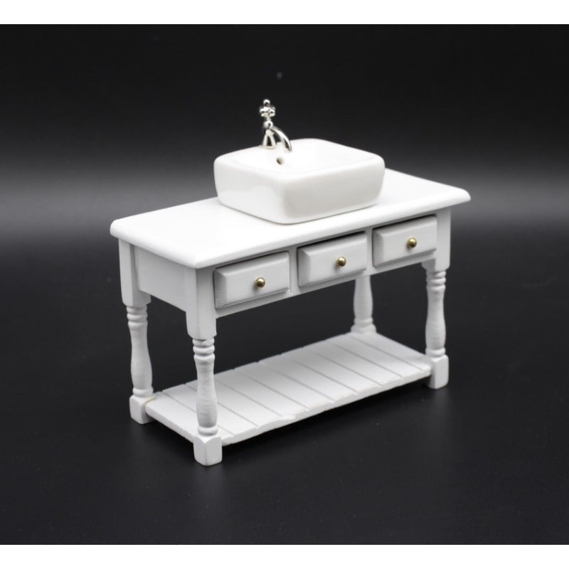 Dolls House Furniture Model Dining Room Wooden Table with Drawers
