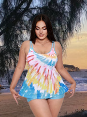  Colorful Tie Dye Split Strap Tankini Set