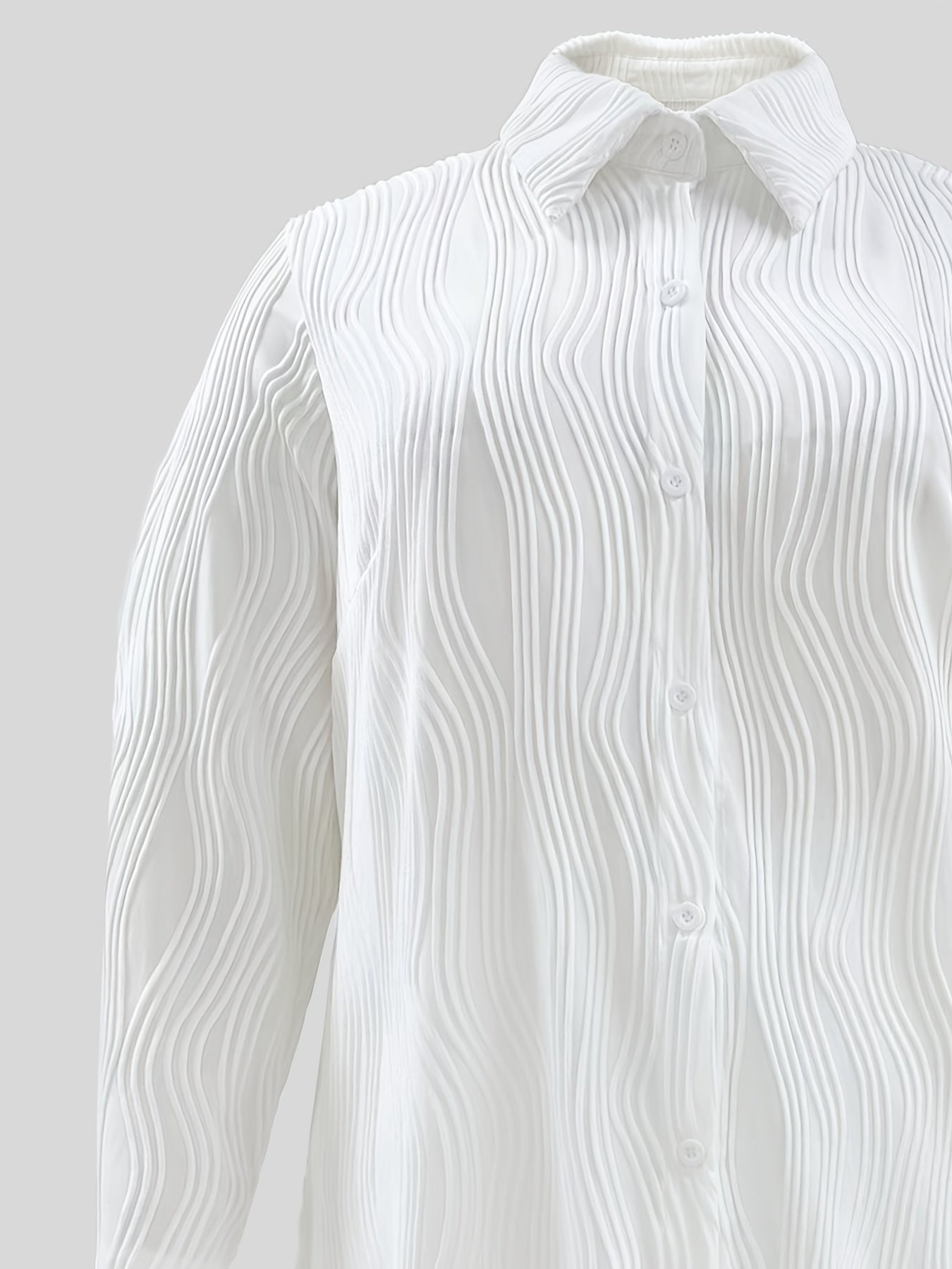  Wave Textured Long Sleeve Shirt & Shorts Outfit Set