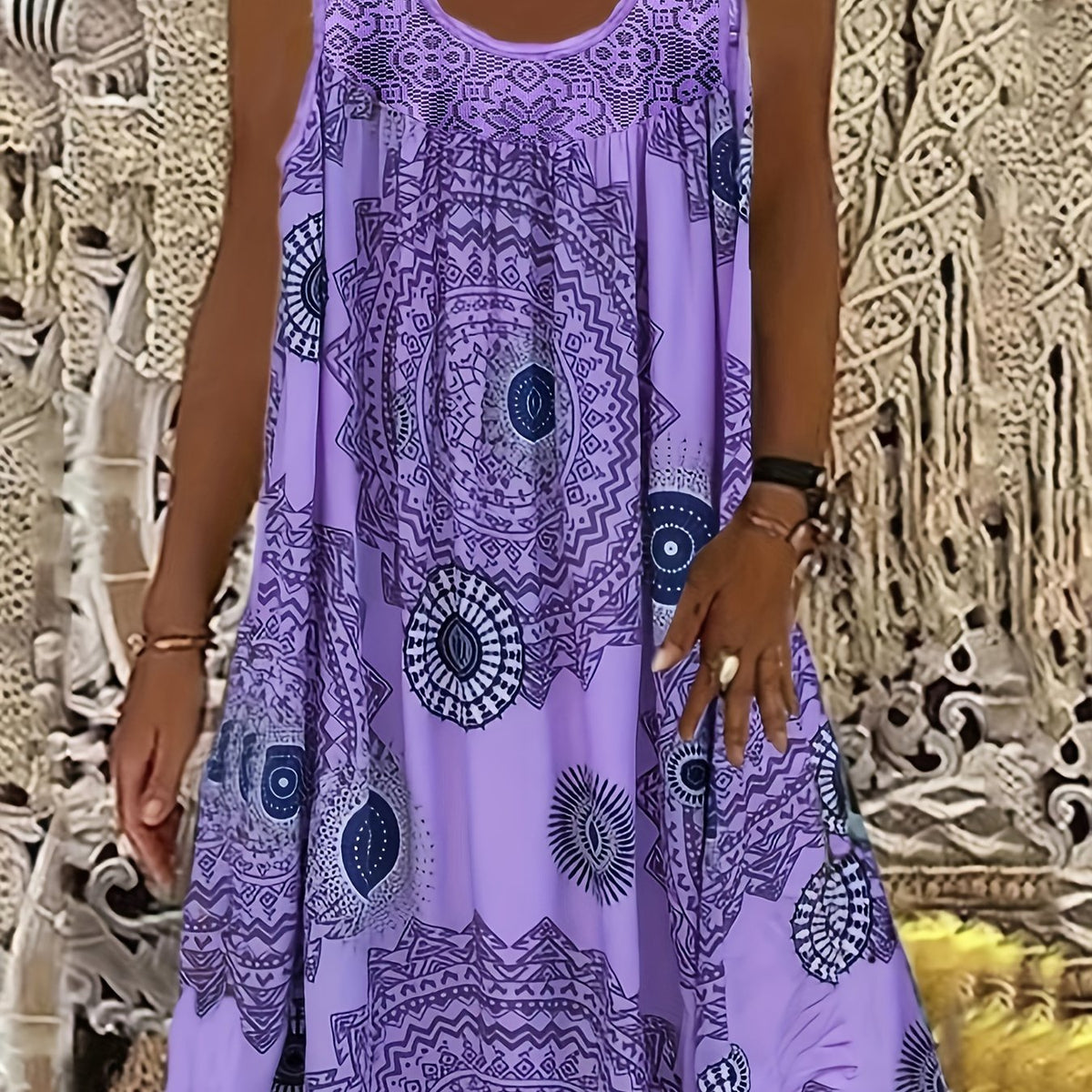 Ethnic Print Dress Casual Summer Sleeveless Dress