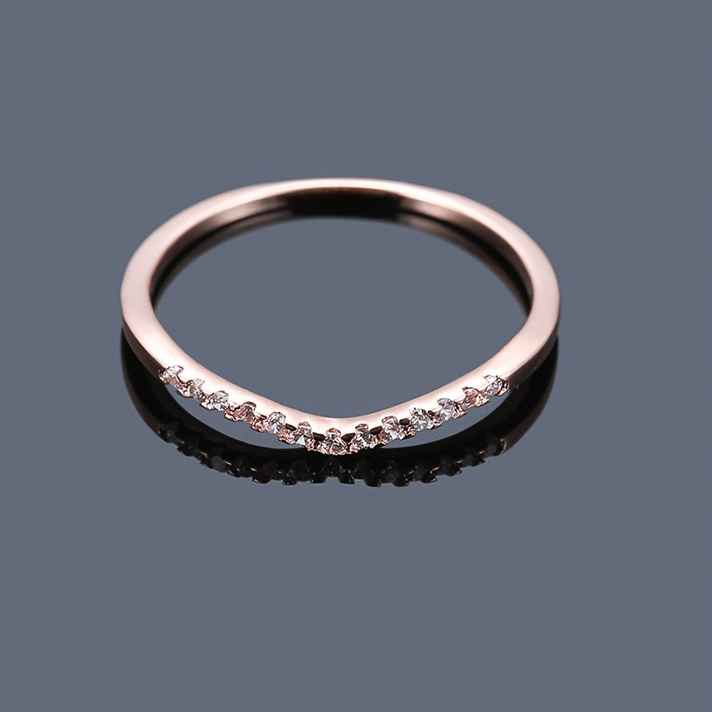 V Shape Zircon Ring 18K Plated CZ Band Jewelry Gift