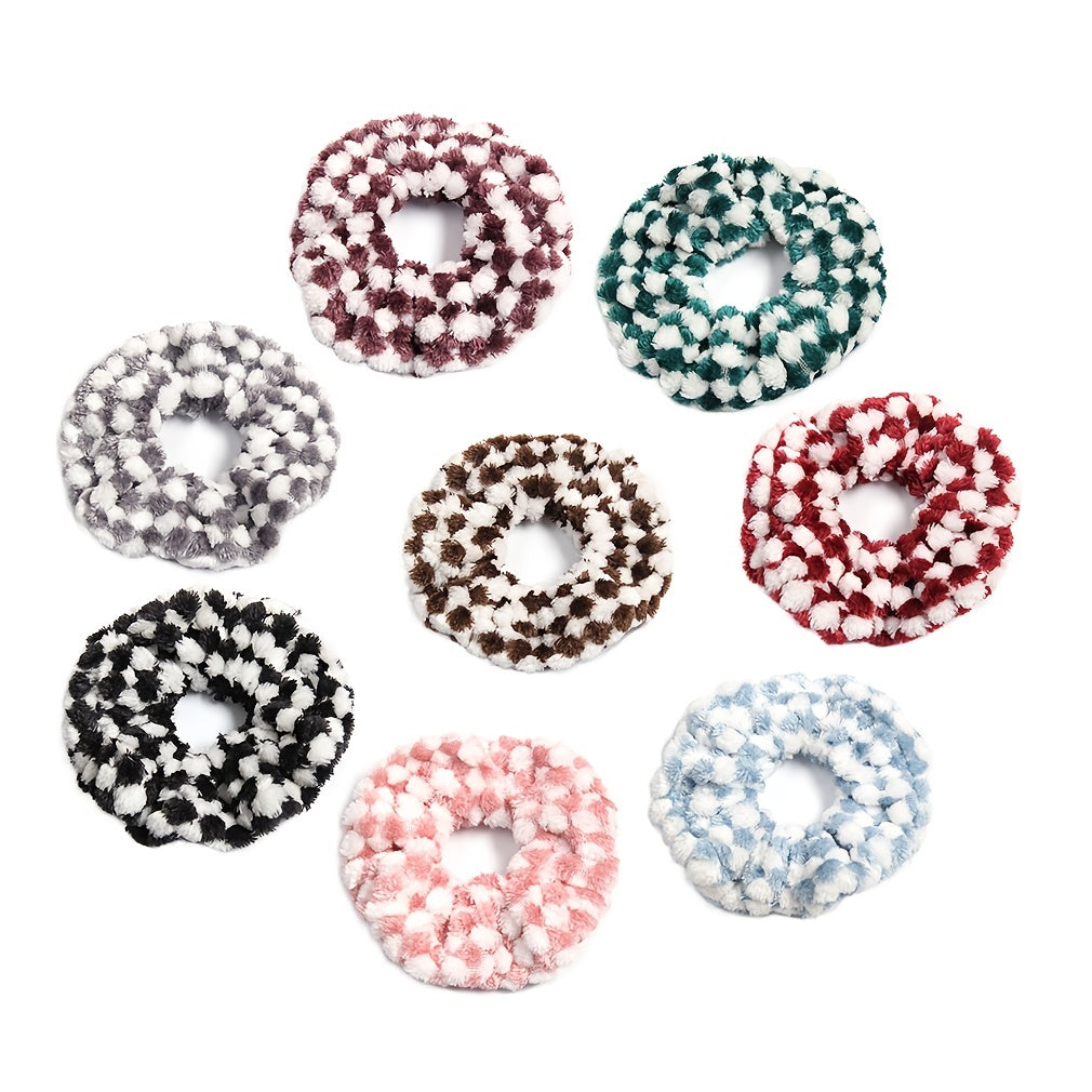 Plaid Plush Block Hair Scrunchies Soft Scrunchie For Women