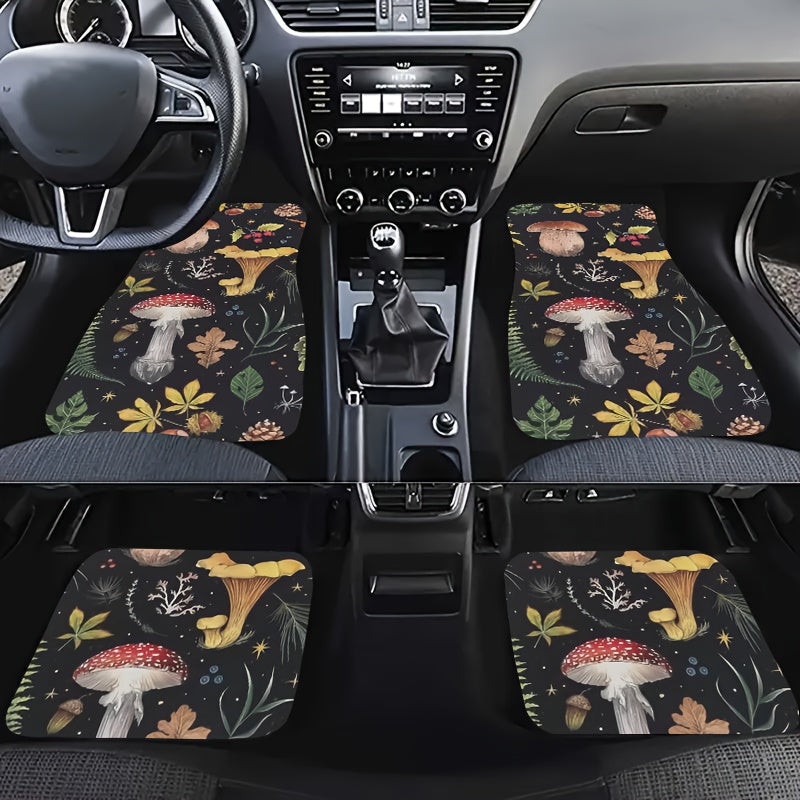 Set of 4 Mushroom Pattern Car Floor Mats