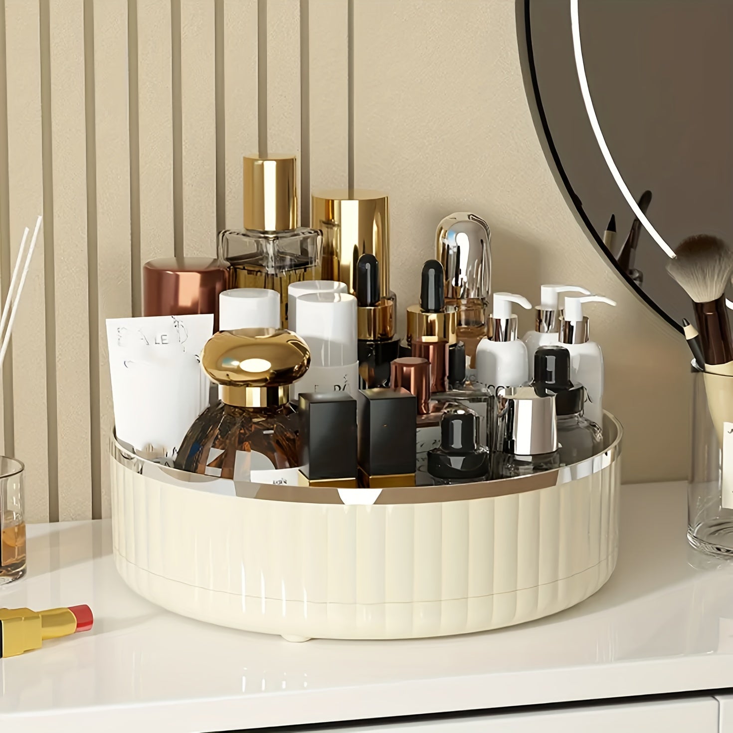 Rotating Kitchen Storage Tray for Tableware and Seasoning Bottles