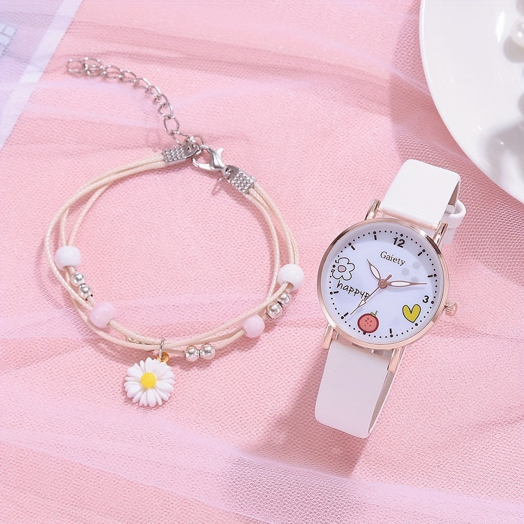 Kids Watch & Daisy Bracelet Set Gift for Girls