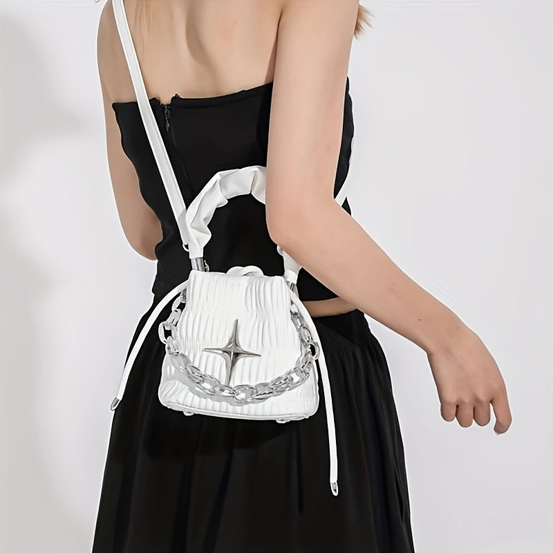 Y2K Ruched Bucket Bag Chain Crossbody Gothic Handbag