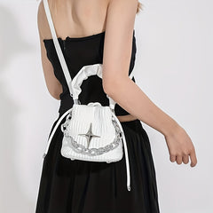 Y2K Ruched Bucket Bag Chain Crossbody Gothic Handbag
