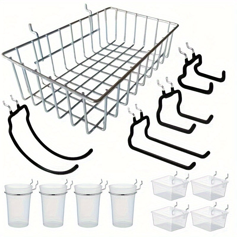 Nail Plate Storage Rack Set with Heavy Duty Basket, Hooks, and Organizer Cups