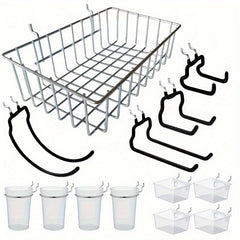Nail Plate Storage Rack Set with Heavy Duty Basket, Hooks, and Organizer Cups