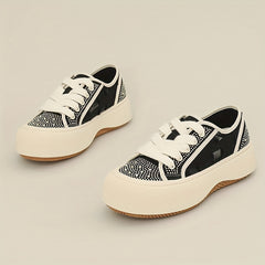 Rhinestone Mesh Low Top Chunky Shoes Women's Casual Heightening Board Shoes