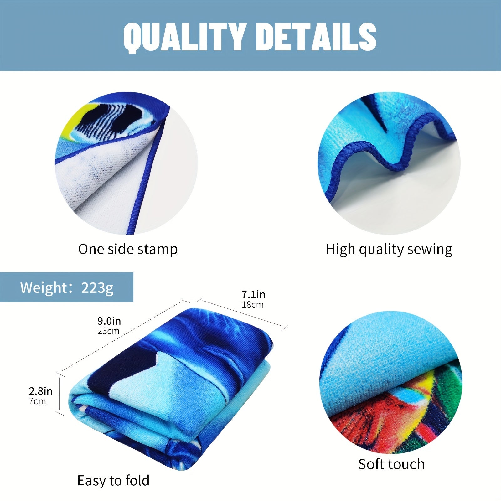Quick Drying Shark Print Microfiber Beach Towel 27.5x55