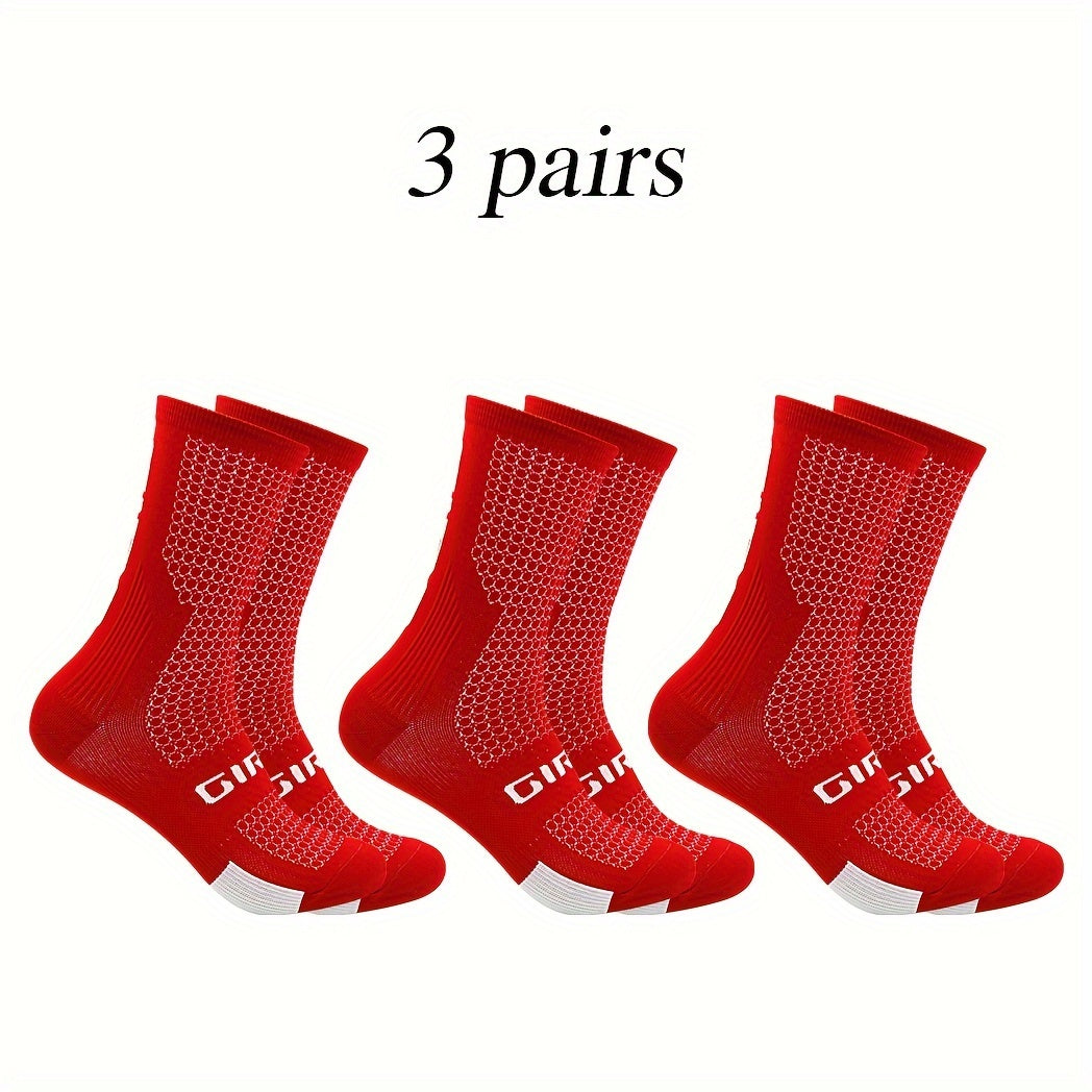 Men's Solid Woven Knit Breathable Crew Socks for Outdoor Activities