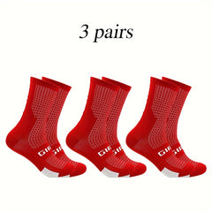 Men's Solid Woven Knit Breathable Crew Socks for Outdoor Activities