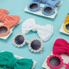 Girls Bow Headband & Daisy Sunglasses Set for Party Outdoor Sun Protection