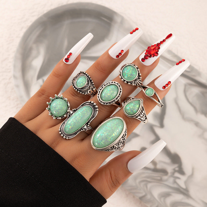 Vintage Opal Gemstone Stackable Knuckle Rings 8pcs Set