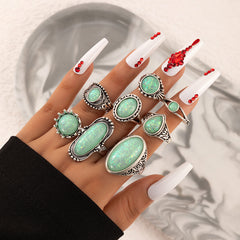 Vintage Opal Gemstone Stackable Knuckle Rings 8pcs Set