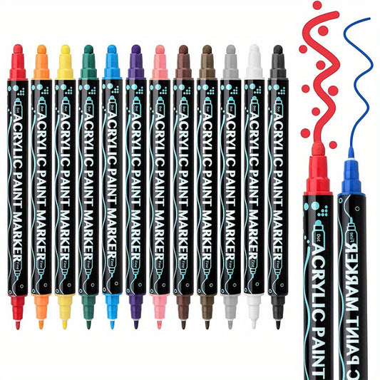 24 Colors Dual Tip Acrylic Paint Markers Fine Tip for DIY Craft Making Art