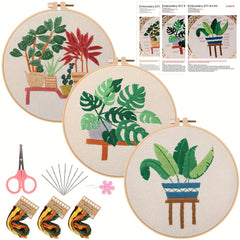 Embroidery Kit Green Plants Cactus Pattern Material Package with Hoop