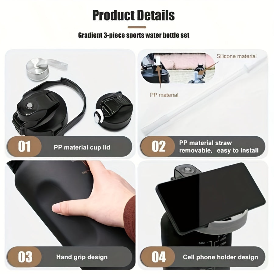 Leakproof Motivational Water Bottle with Time Marker & Straw 2000ML
