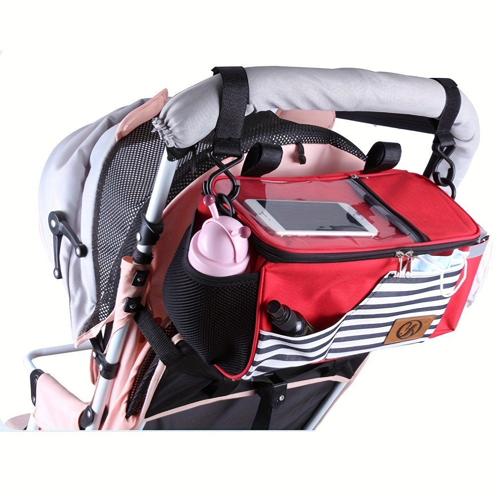 Stroller Organizer Bag With Cup Holder Non-Slip Strap Large Capacity