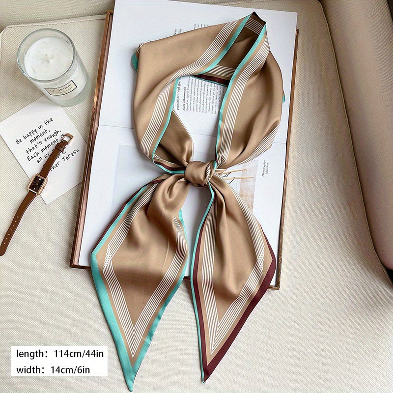 Stripe Print Skinny Scarf Solid Neck Tie Scarf