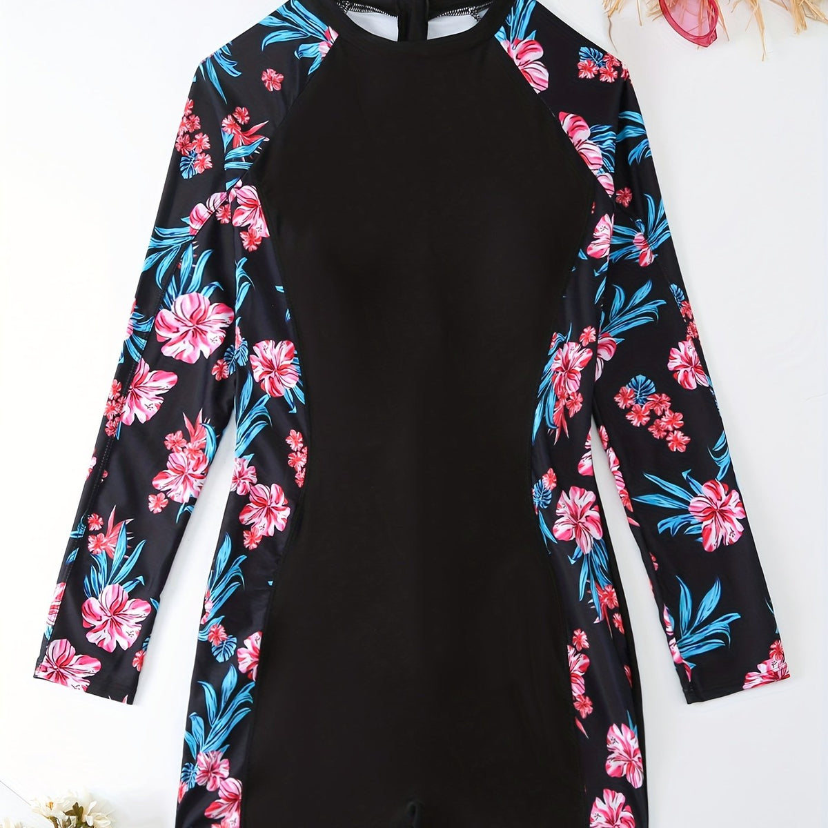  Boho Floral Swimsuit Long Sleeve One Piece Bathing Suit