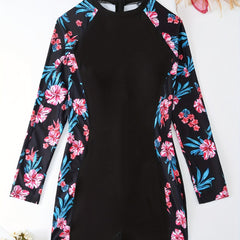  Boho Floral Swimsuit Long Sleeve One Piece Bathing Suit