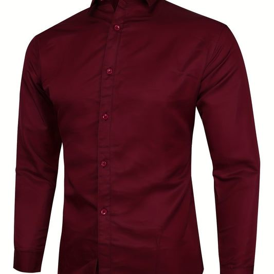 Men's Formal Plain Burgundy Button Up Shirt