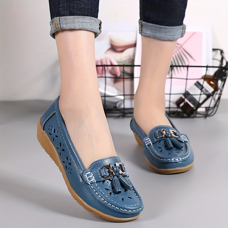 Women's Hollow Out Loafers Breathable Slip On Solid Flat Shoes
