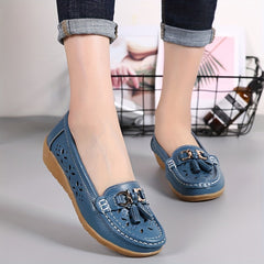 Women's Hollow Out Loafers Breathable Slip On Solid Flat Shoes