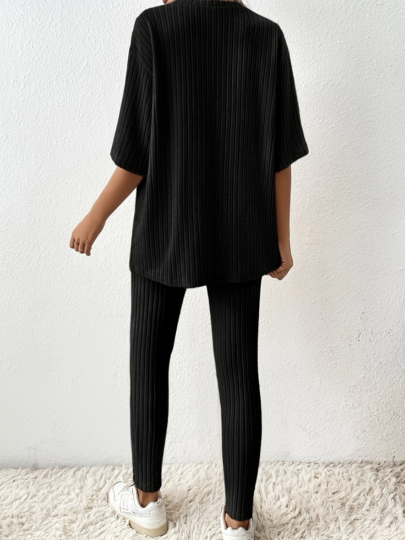 Casual Solid Two Piece Set Drop Shoulder T-shirt & Slim Pants Outfit