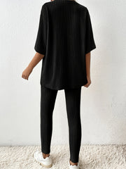Casual Solid Two Piece Set Drop Shoulder T-shirt & Slim Pants Outfit