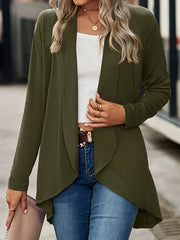  Casual Cardigan Women's Plus Solid Long Sleeve Open Front Slight Stret