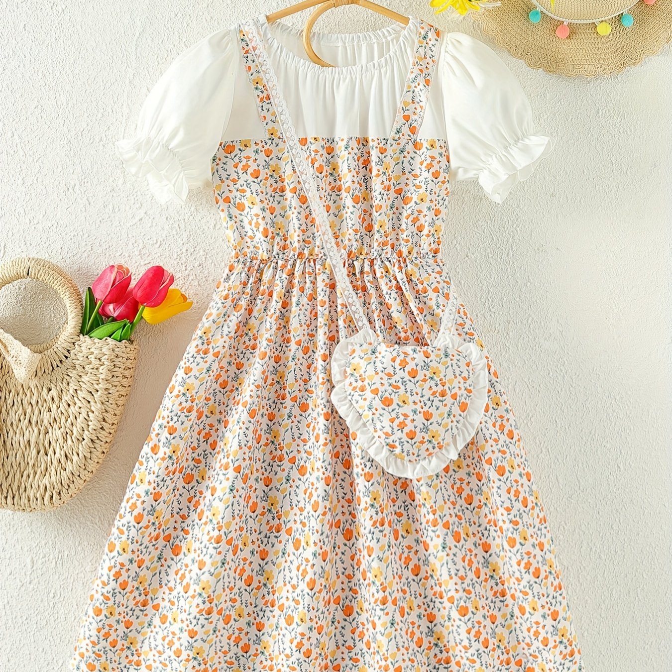 Girls' Ditsy Floral Suspender Princess Dress Set