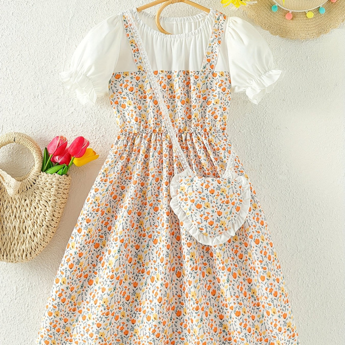 Girls' Ditsy Floral Suspender Princess Dress Set