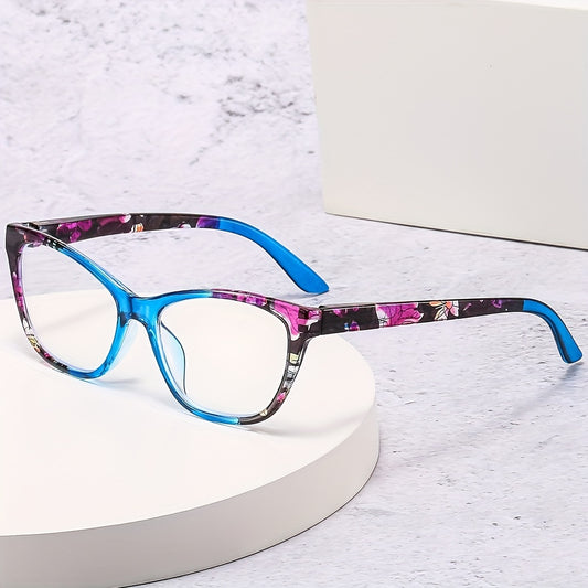 Cat Eye Clear Lens Glasses For Women Men Block Flower Frame Anti Light Glasses