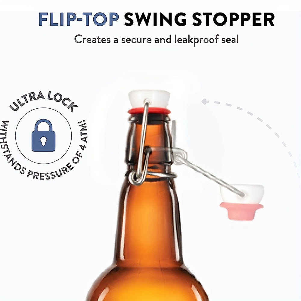 6pcs Amber Glass Beer Bottle 16oz Flip Top Lid, Brewing Storage Kombucha