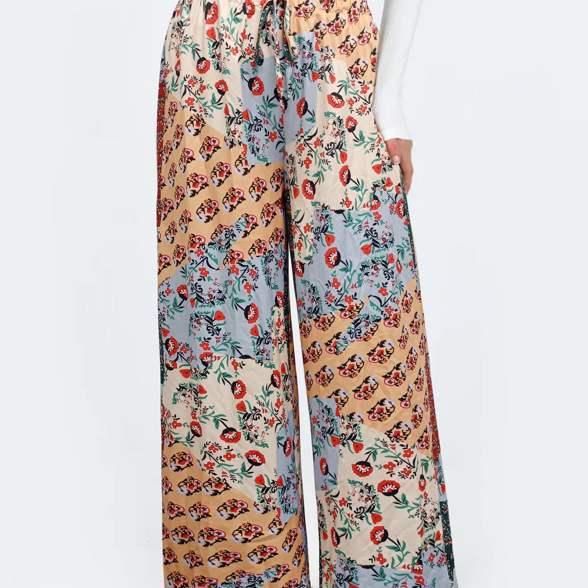  Boho Pants Women's Plus Patchwork Print Wide Leg Trousers
